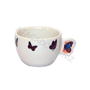 XICARA DE CHA PORCELANA CREMOSA 210ML BORBOLETA