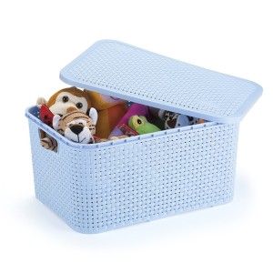 CESTO PARA ORGANIZACAO GRANDE COM TAMPA AZUL BABY NITRON RATTAN