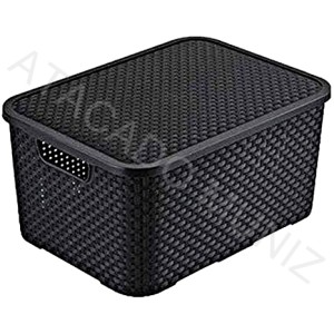 CESTO ORGANIZADOR RATTAN PRETO COM TAMPA NITRON
