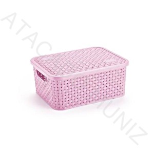CESTO ORGANIZACAO NITRON RATTAN ROSA GRANDE COM TAMPA NITRON