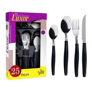 JOGO DE FAQUEIRO 123UTIL LUXOR COM 25 PECAS CABO PRETO